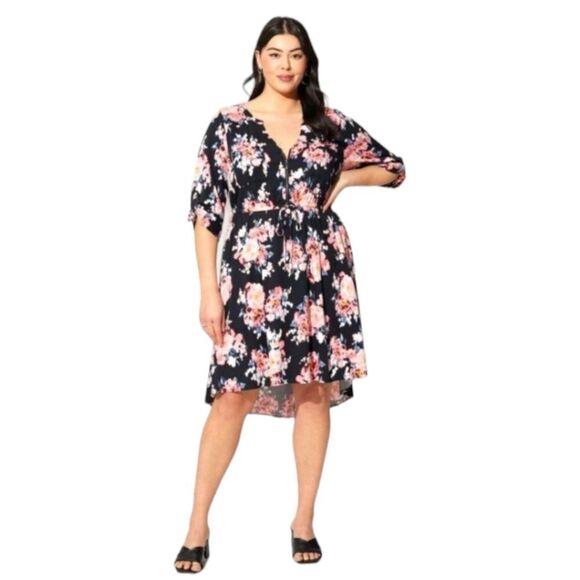TORRID PLUS SIZE-MINI CHALLIS FLORAL HIGH- LOW SHIRT DRESS SIZE 4X - Picture 1 of 17